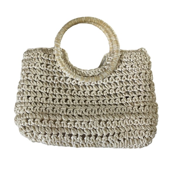 Cappelli Cream Circle Handle Boho Indie Straw Paper Bag - Picture 1 of 6